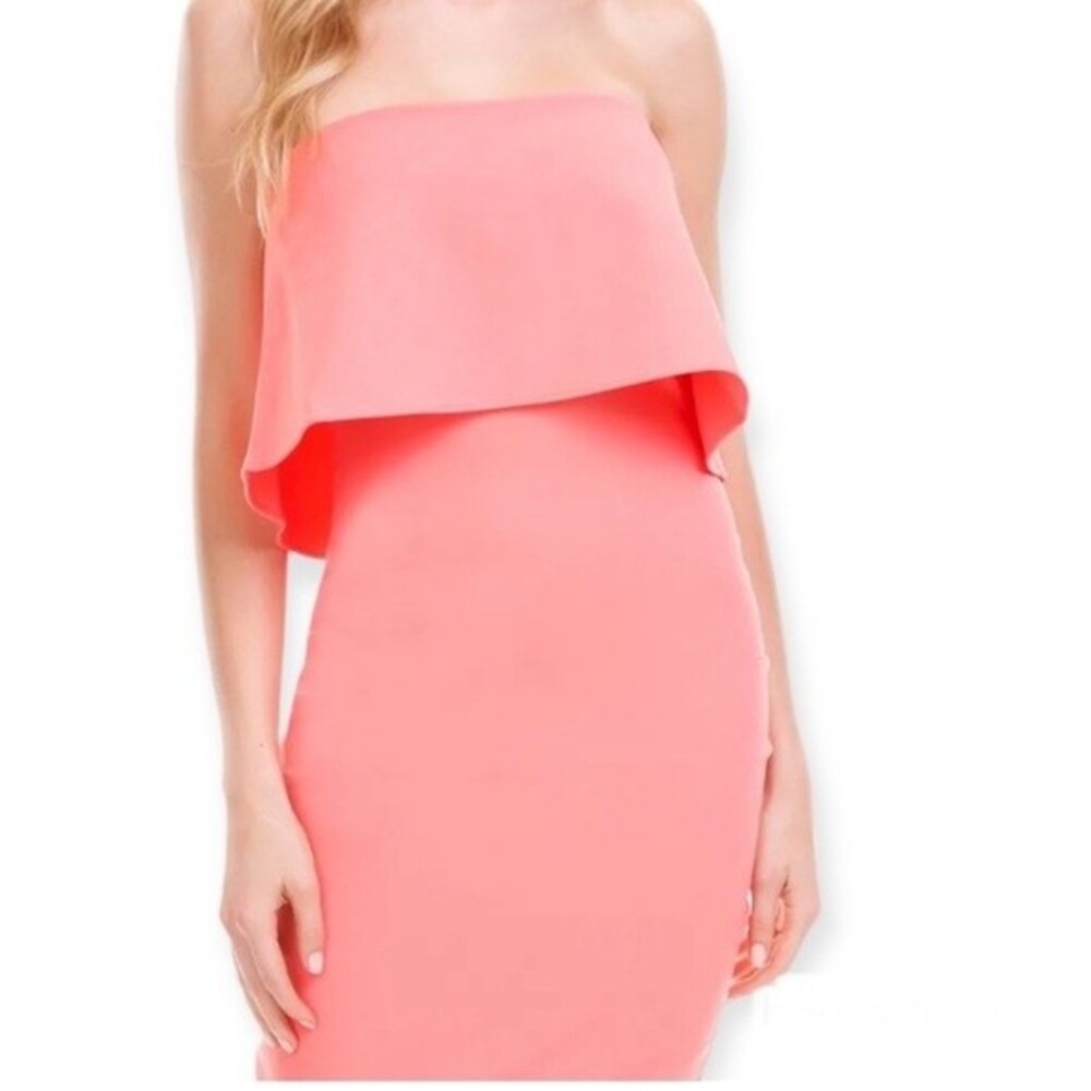 Revolve LIKELY Driggs Dress in Peony Pink Strapless Back Slit Mini Ruffle Sz 4